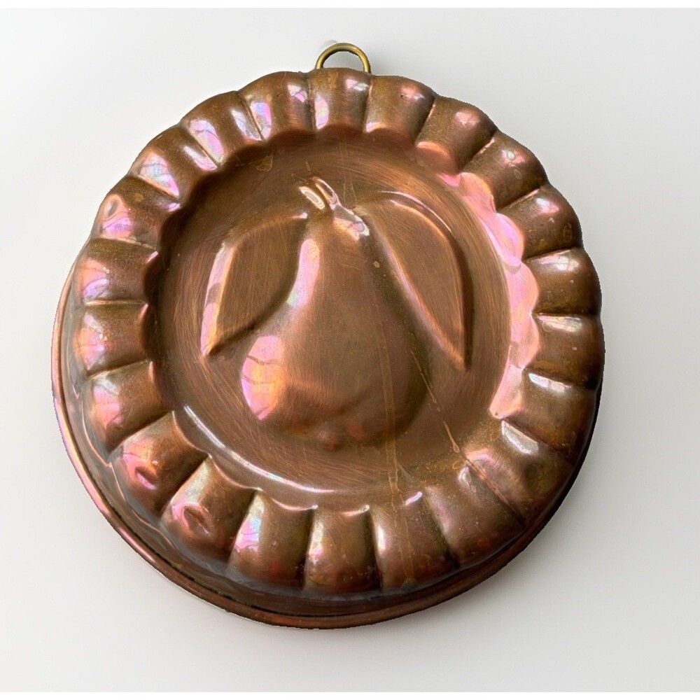 Vintage Copper Pear Cake Mold Fluted Scalloped Jello Pan Wall Hanging Patina 8”